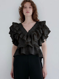 【AMOMMA】SATIN RAFFLE FRILL TOPS