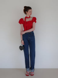 tie puff blouse