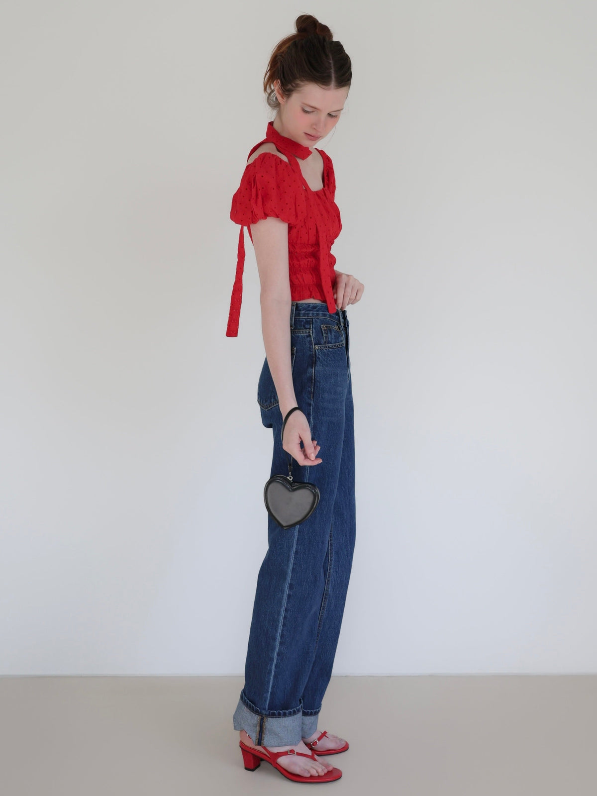 tie puff blouse