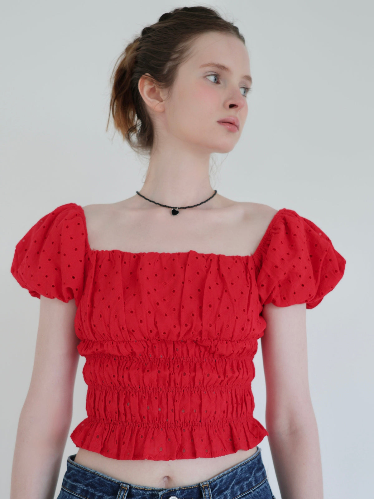 tie puff blouse