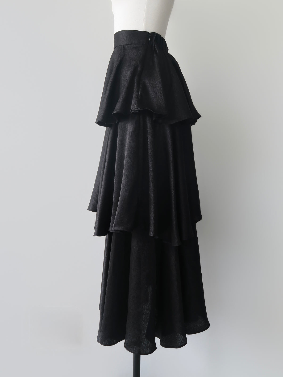 satin frilly tiered long skirt