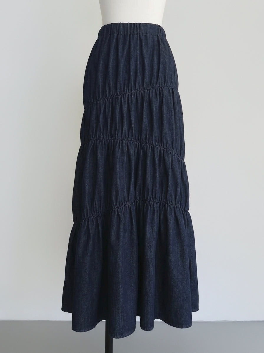 [ sample sale ] denim washer shirring skirt
