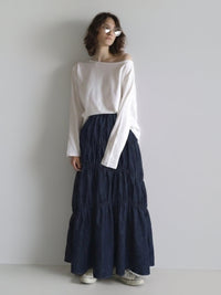 [ sample sale ] denim washer shirring skirt