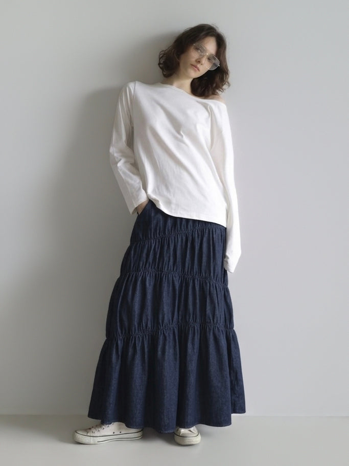 [ sample sale ] denim washer shirring skirt
