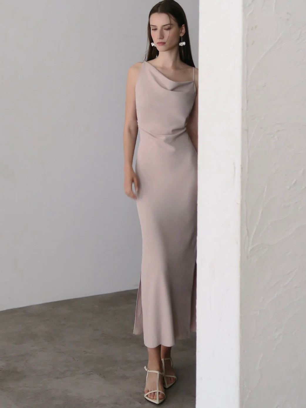 Asymmetric drape camisole dress