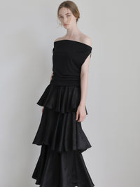 satin frilly tiered long skirt