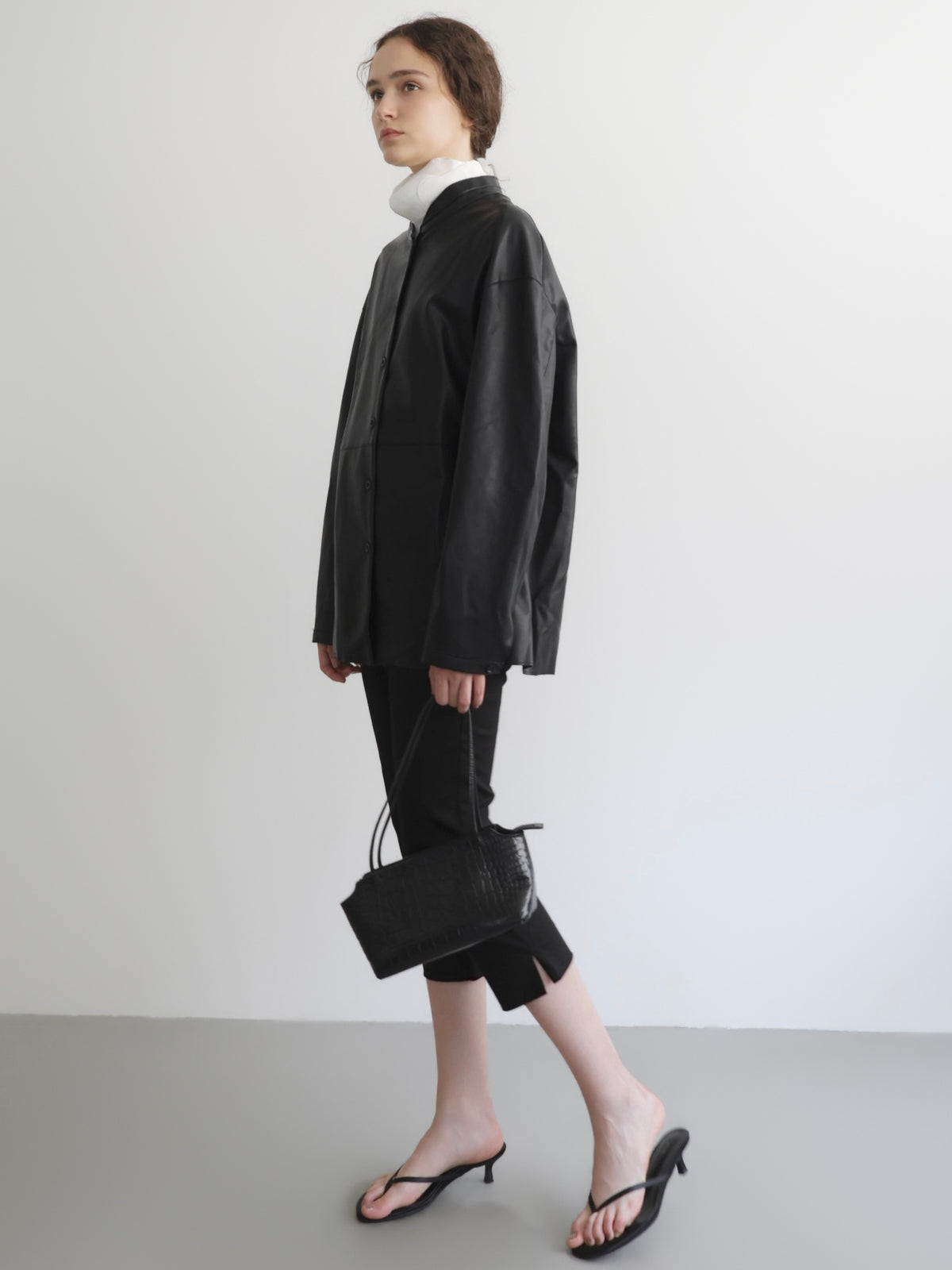 【NOWNS】Era | collarless leather jacket