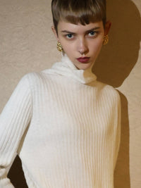 【AMOMMA】WOOL LAME RIB TURTLE KNIT