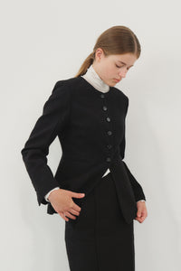 【KUMÉ】 Triple-Stitch Tweed Round Neck Jacket