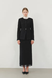 【KUMÉ】 Triple-Stitch Tweed Round Neck Jacket