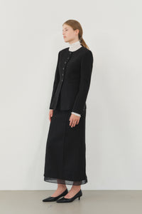 【KUMÉ】 Triple-Stitch Tweed Round Neck Jacket