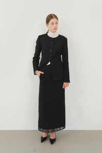 【KUMÉ】 Triple-Stitch Tweed Round Neck Jacket