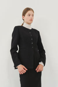 【KUMÉ】 Triple-Stitch Tweed Round Neck Jacket