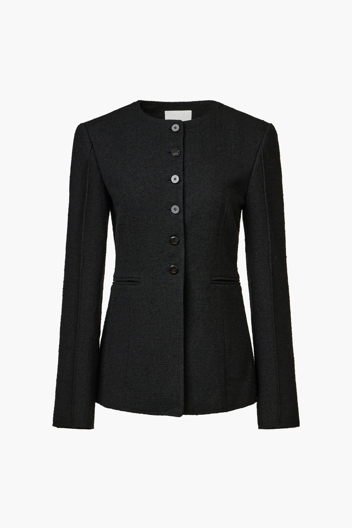 【KUMÉ】 Triple-Stitch Tweed Round Neck Jacket
