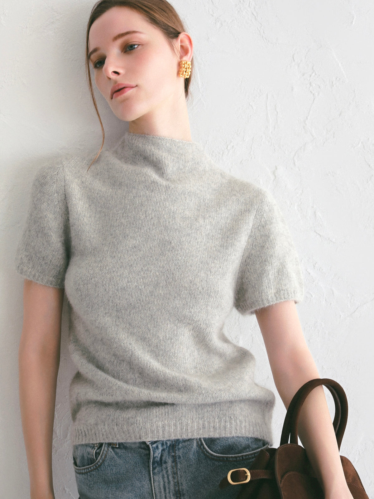 【célon】racoon half sleeve knit