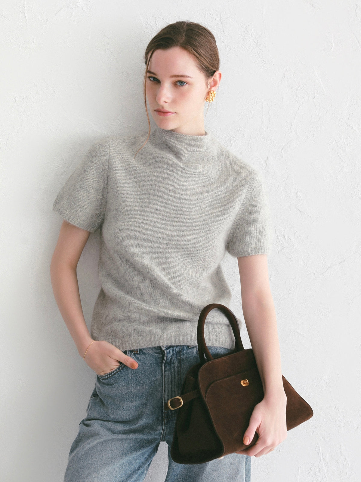 【célon】racoon half sleeve knit