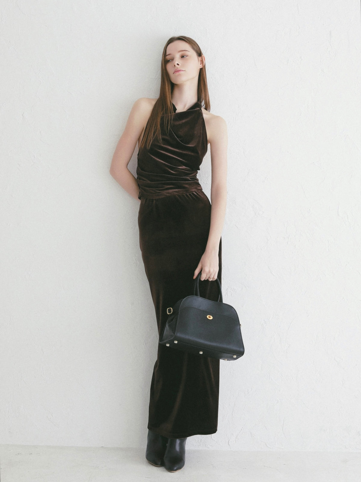 【célon】velours fluid long skirt