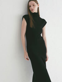 【célon】high neck cap sleeve knit dress