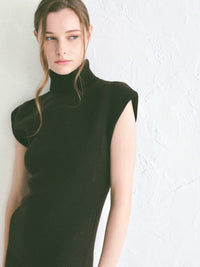 【célon】high neck cap sleeve knit dress