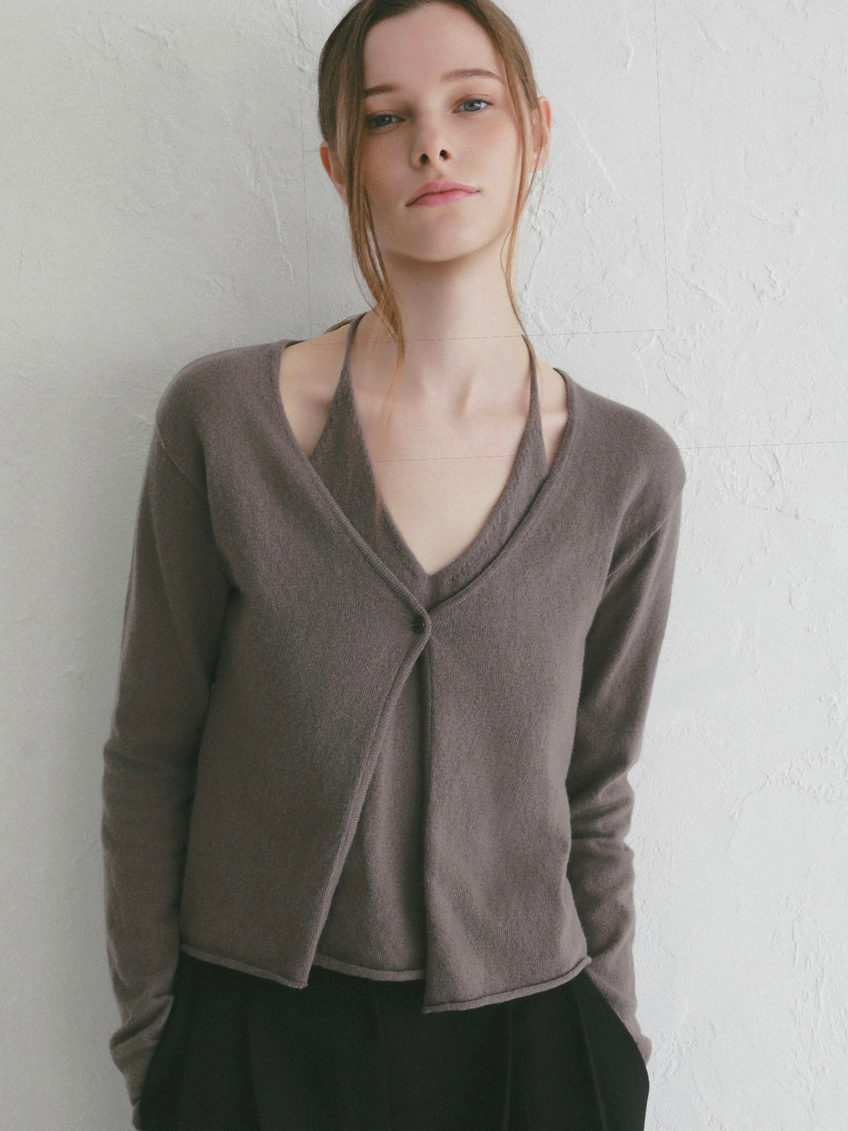 【célon】wool layered halter neck knit cardigan ＜大阪先行発売＞