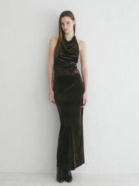 【célon】velours fluid long skirt