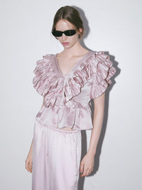 【AMOMMA】SATIN RAFFLE FRILL TOPS