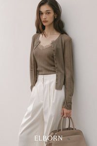 【ELBORN】Lace Wool Knit Cardigan Set-up