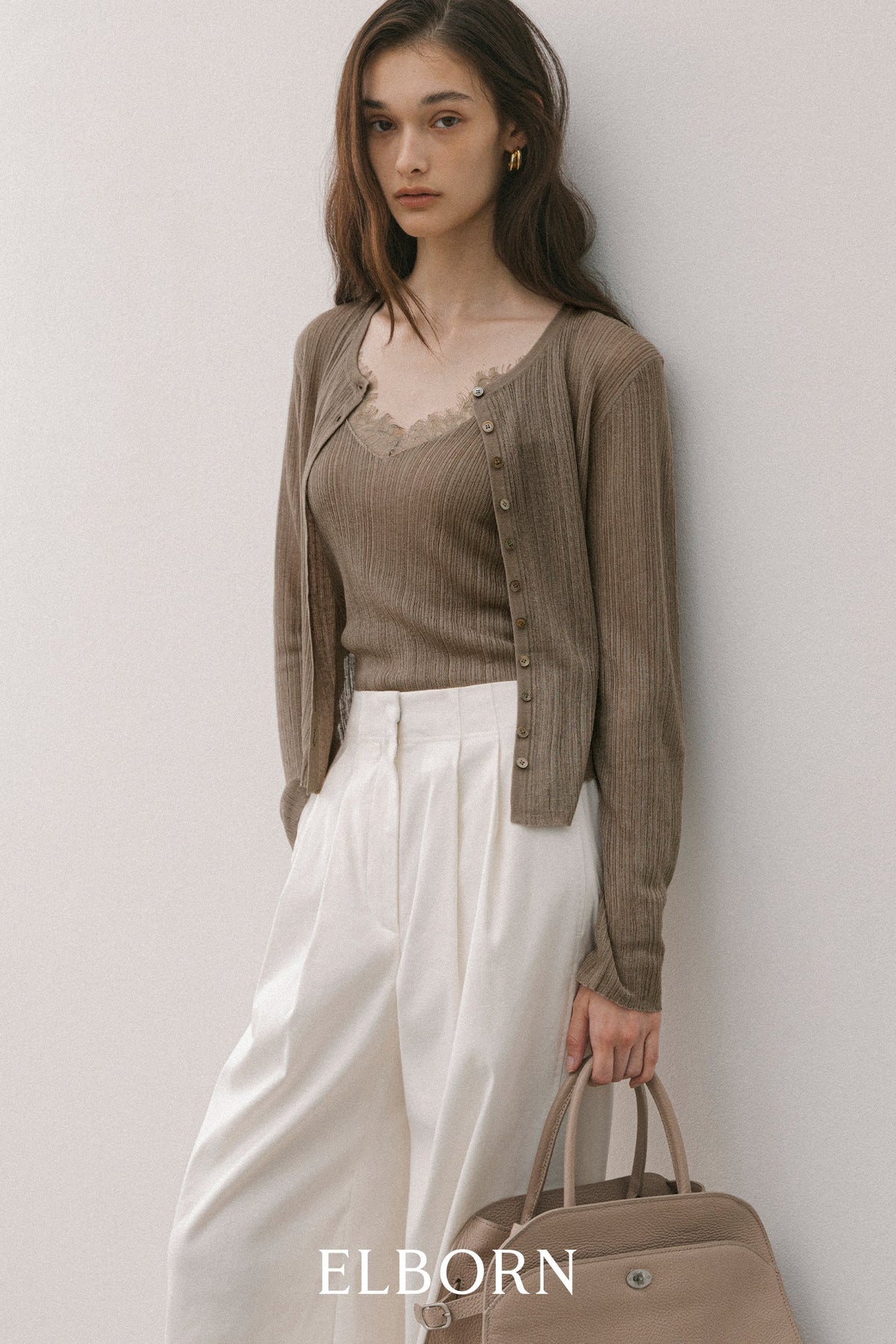 【ELBORN】Lace Wool Knit Cardigan Set-up