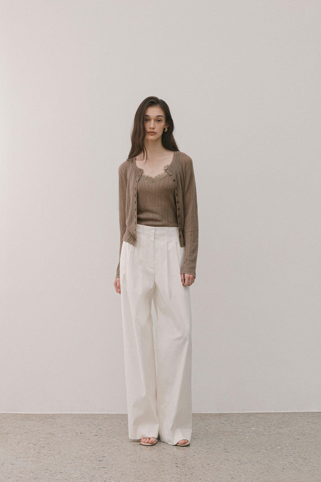 【ELBORN】Lace Wool Knit Cardigan Set-up