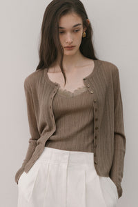 【ELBORN】Lace Wool Knit Cardigan Set-up