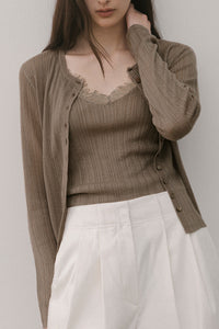 【ELBORN】Lace Wool Knit Cardigan Set-up