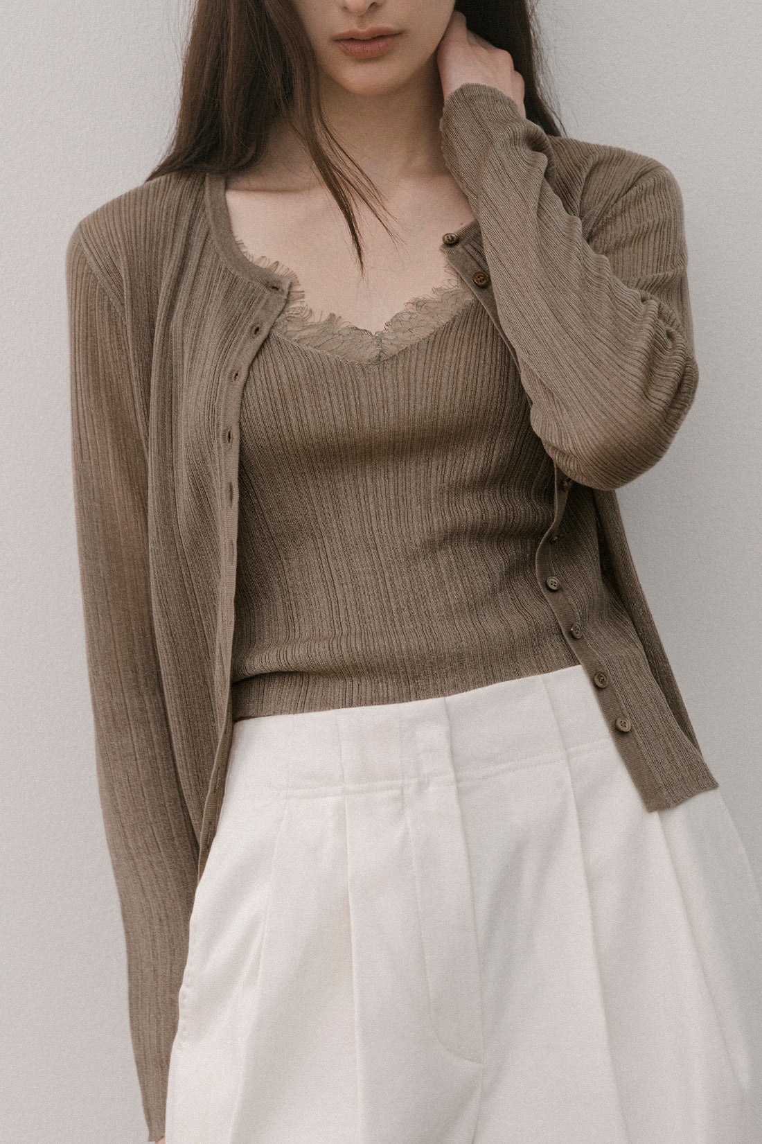 【ELBORN】Lace Wool Knit Cardigan Set-up